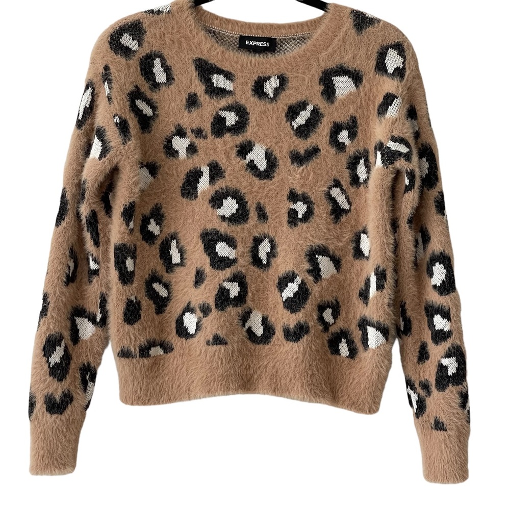 Express Leopard Fuzzy Pullover Sweater Size XS New With Tags